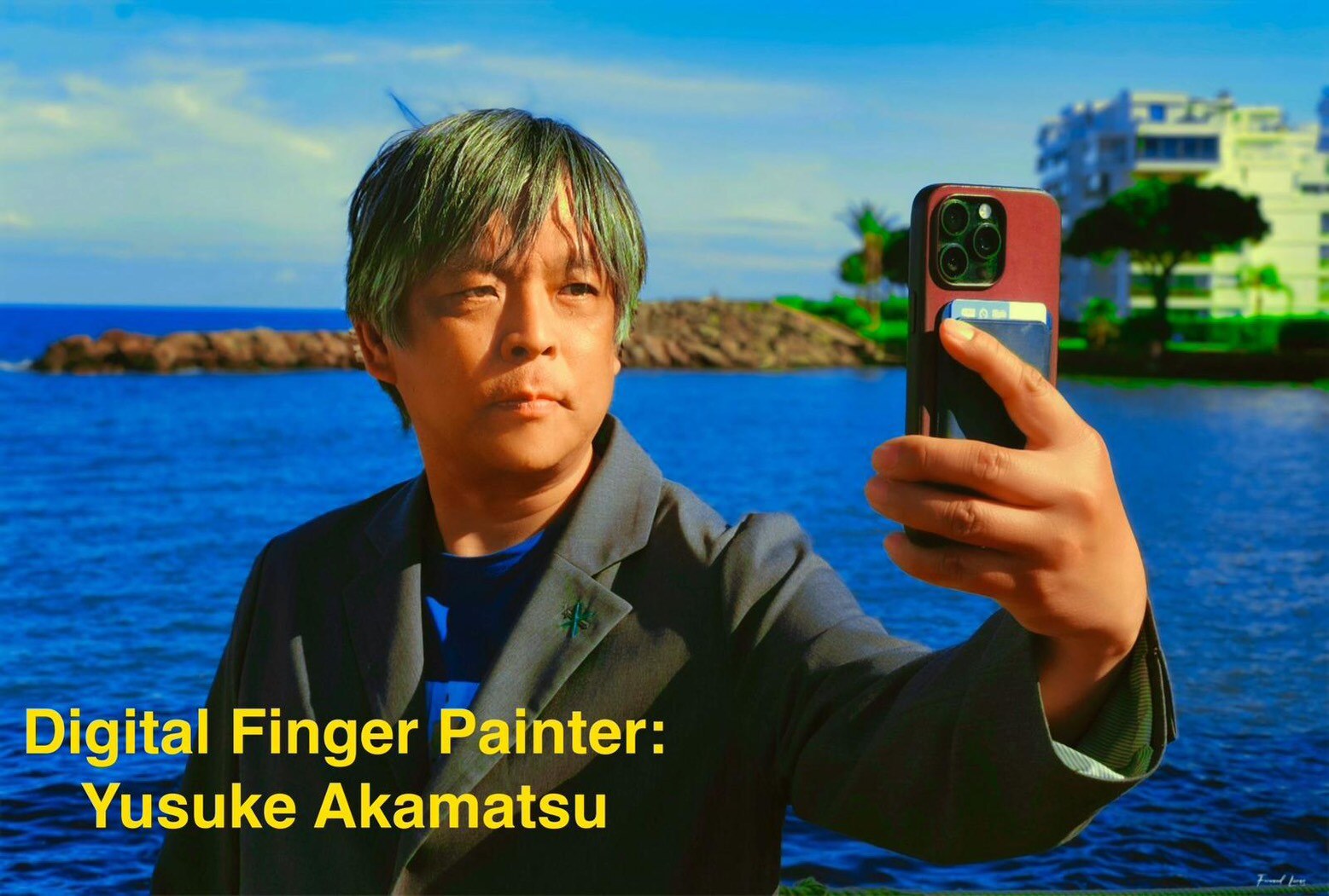 Yusuke Akamatsu — デジタルフィンガーペインター。カンヌ湾を背景に。